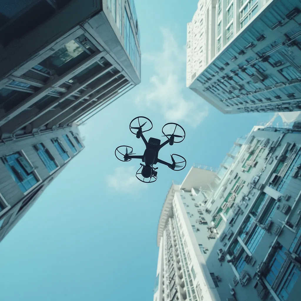 Drone sobrevolando ciudad