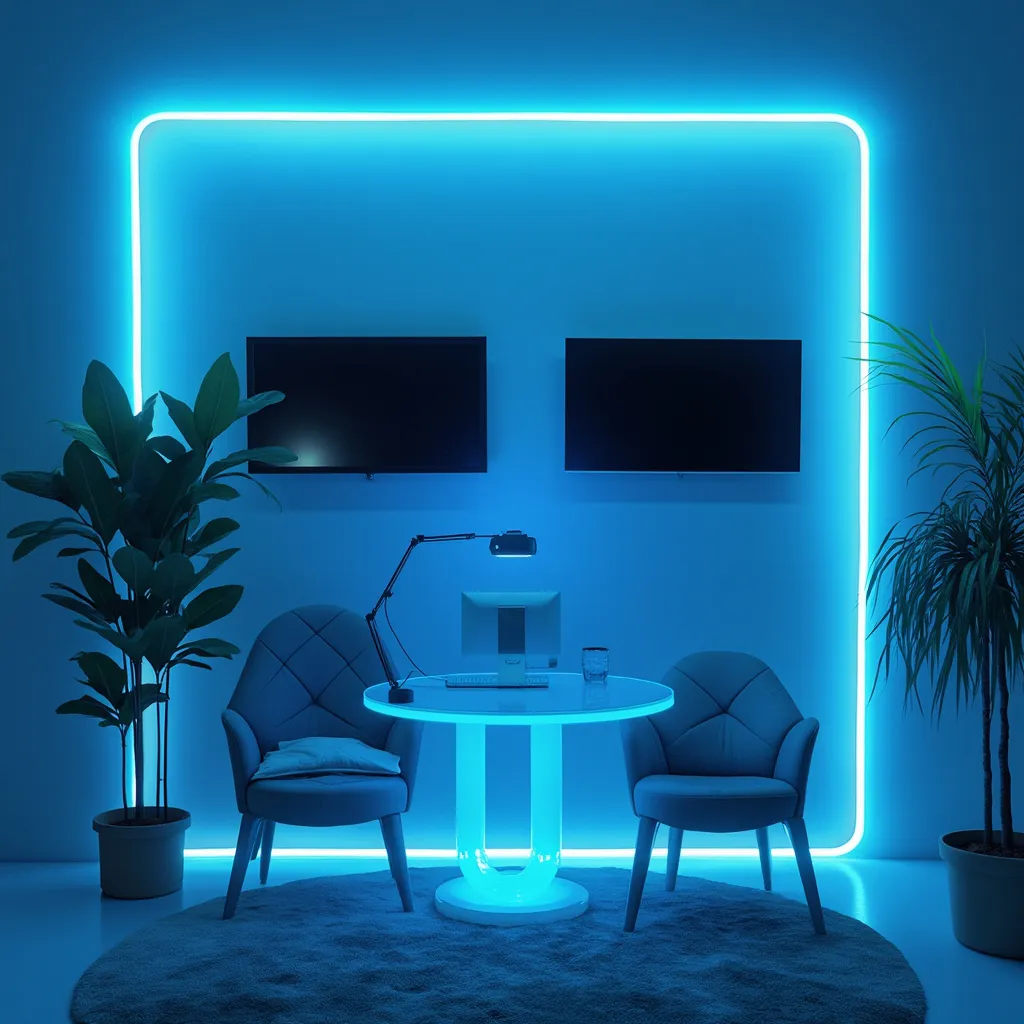 Sala de realidad virtual con luces azules